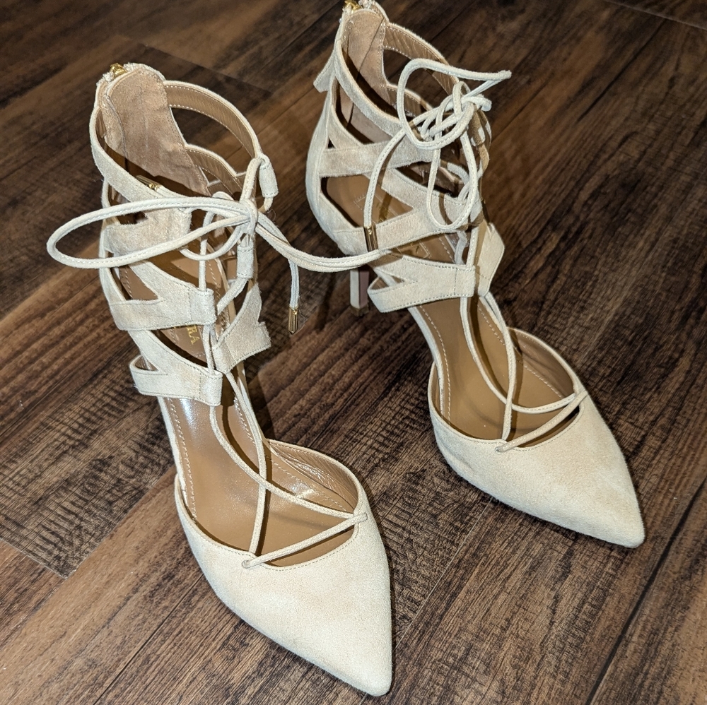 Aquazzura Beige Suede Belgravia Low Heels